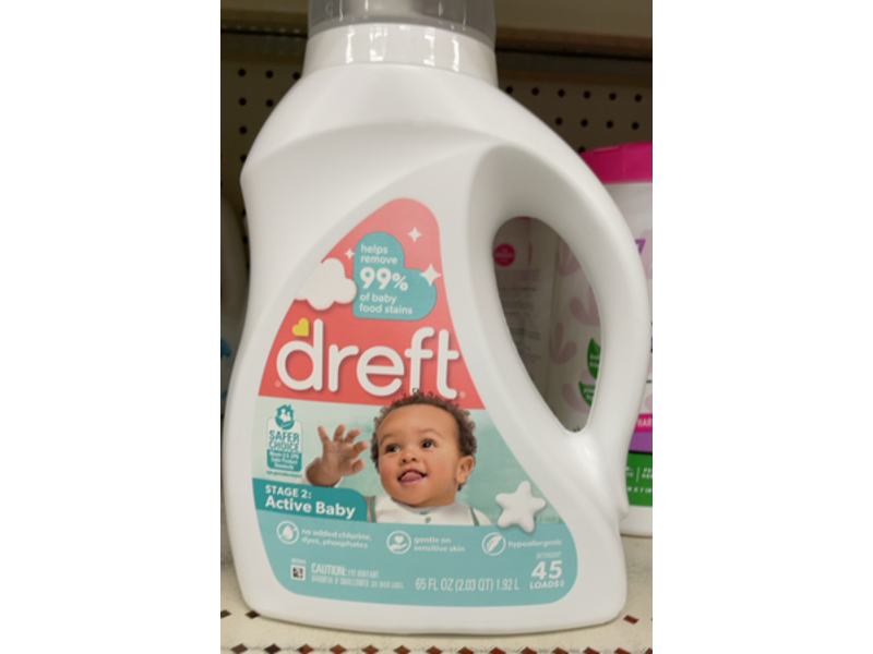 Dreft Active Baby Liquid Laundry Detergent, 45 Loads, 65 fl oz/1.92 L