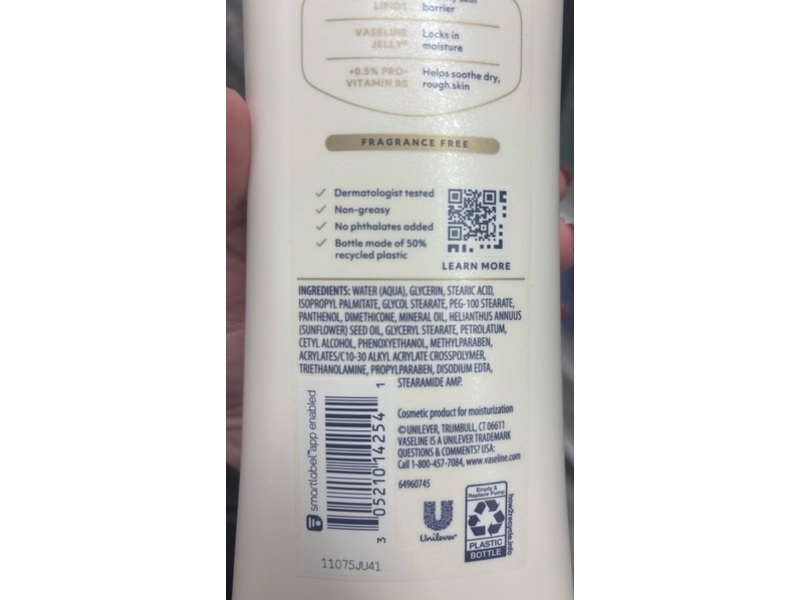Vaseline Advanced Repair Body Lotion, Fragrance Free, 32 fl oz/947 mL