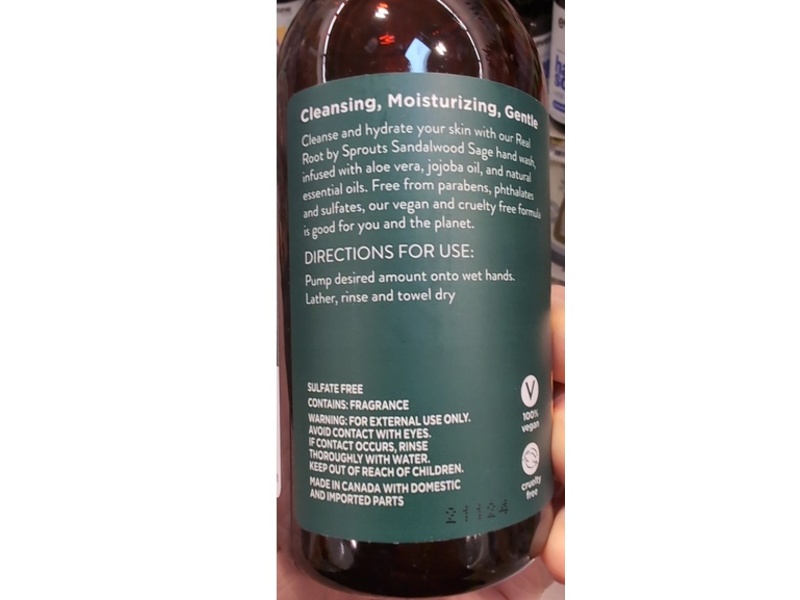 Real Root By Sprouts Moisturizing Hand Wash, Sandalwood Sage, 12 fl oz/354 mL
