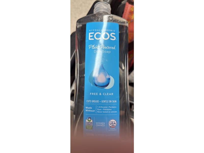 Ecos Dish Soap, Free & Clear, 25 fl oz/739 mL