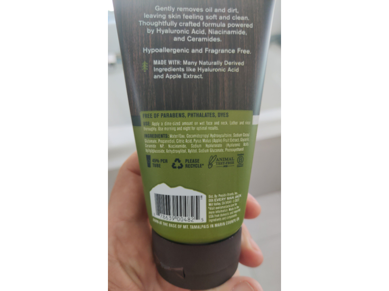 Every Man Jack Daily Face Cleanser, Hyaluronic Acid + Niacinamide, 5 fl oz/148 mL