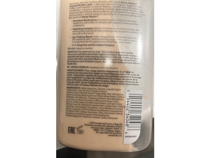 Australian Gold Hemp Nation Moisturizer, Caramel Brulee Latte, 18 fl oz/535 mL