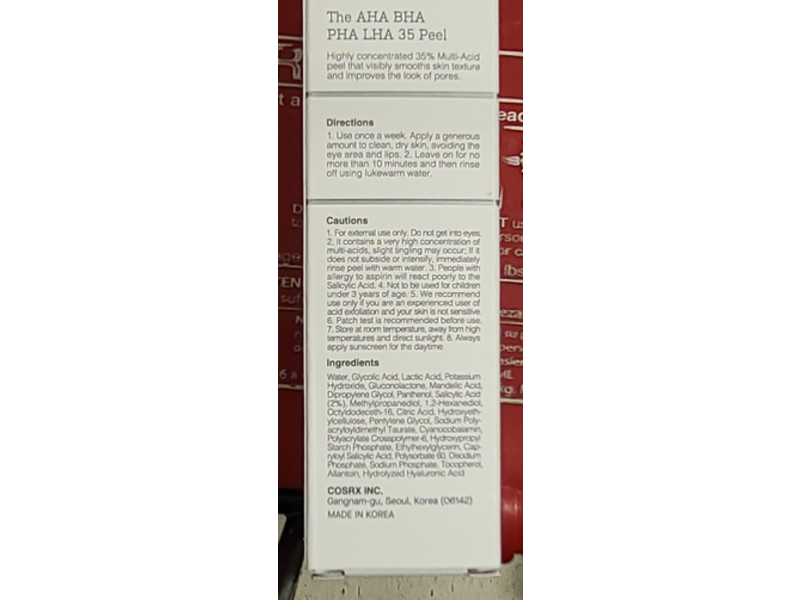 Cosrx The AHA BHA PHA LHA 35 Peel, Panthenol (B5) + Vitamin B12, 1.01 fl oz/30 mL