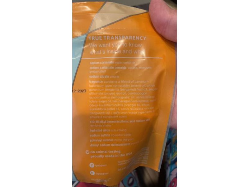 Grab Green Cookware & Bakeware Cleaner Pods, Tangerine + Lemongrass, 7.4 oz/210 g, 15 Count