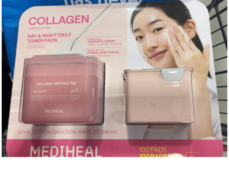 Mediheal Day & Night Daily Toner Collagen Ampoule Pads, 5.74 fl oz/170 mL, 100 Count