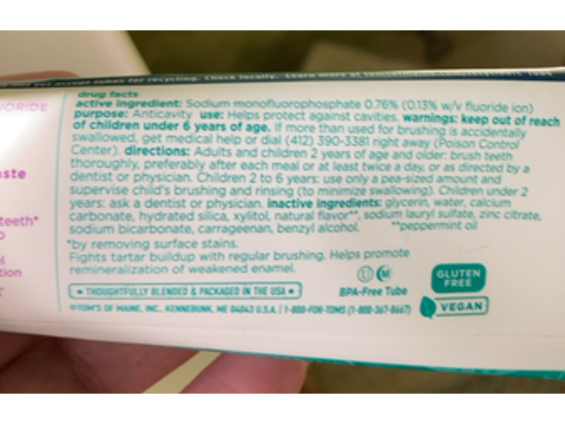 Tom's of Maine Whole Care Tooth Paste, Peppermint, 4 oz/113 g, Pack Of 3