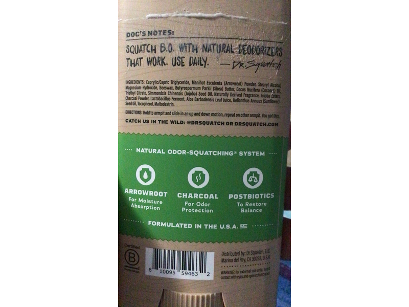 Dr. Squatch Men's Natural Deodorant, Cool Fresh Aloe, 2.65 oz/85 g