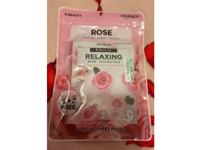 Nicka K Relaxing Facial Sheet Mask, Rose, 7 Sheets