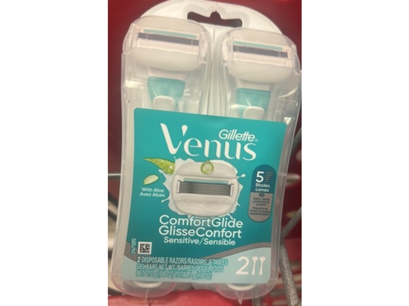 Gillette Venus ComfortGlide Sensitive Disposable Razor, Aloe, 0.18 oz/5 g, Count 2