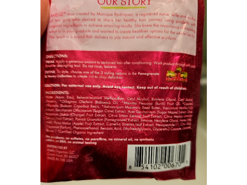 Mielle Leave-In Conditioner, Pomegranate & Honey, 1.75 fl oz/52 mL