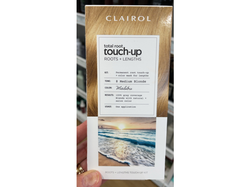Clairol Total Root + Lengths Touch-Up Permanent Hair Color Kit, 8 Medium Blonde-Malibu, 1 Application