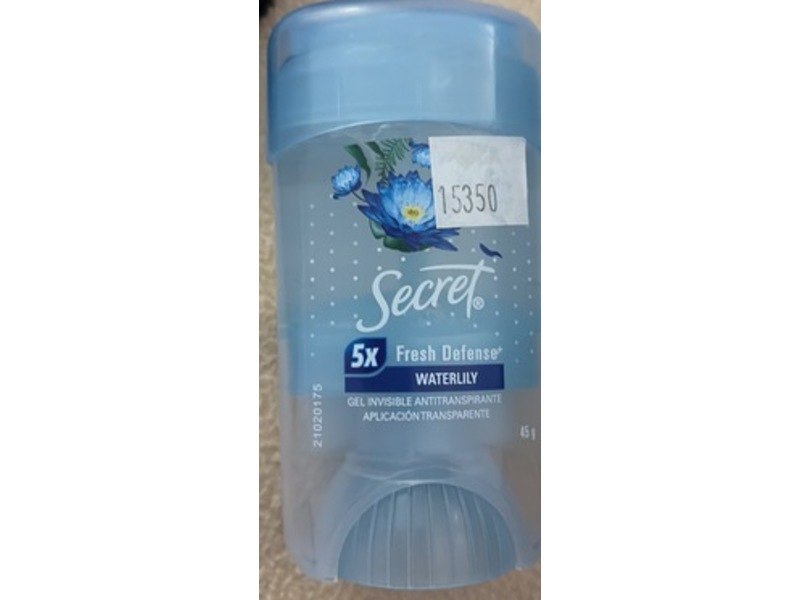 Secret 5x Fresh Defense Invisible Gel Antiperspirant, Waterlily, 45 g