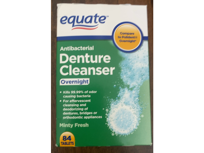 Equate Antibacterial Denture Cleanser Tablet, Minty Fresh, 84 Count