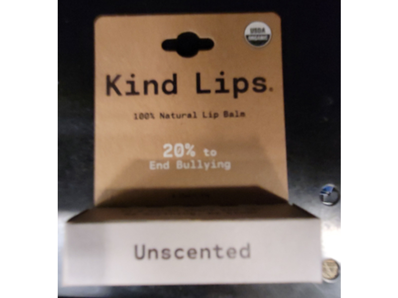 Kind Lips 100% Natural Lip Balm, Unscented, 0.15 oz/4.25 g