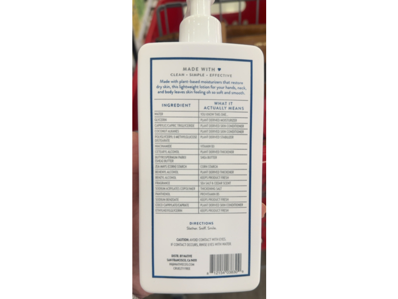 Native Body Moisturizing Lotion , Sea Salt & Cedar, 16.5 fl oz/487 mL