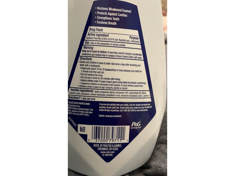 Crest Pro-Health Restore Enamel Mouthwash, Clean Mint, Alcohol Free, 33.8 fl oz/1 L