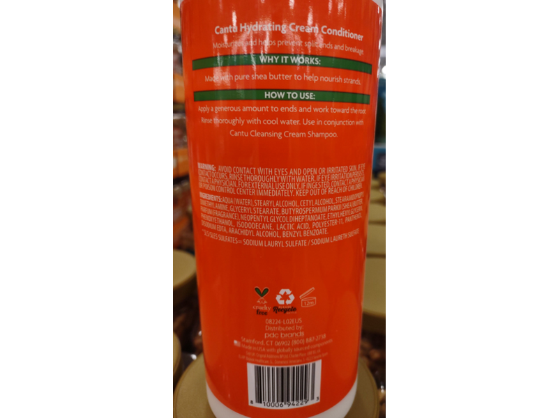 Cantu Hydrating Cream Conditioner, Shea Butter, 33.8 fl oz/1000 mL