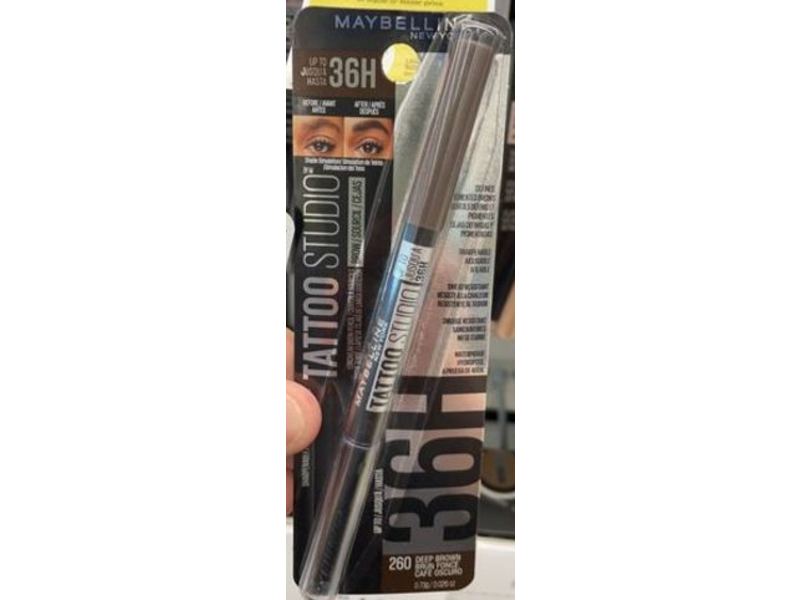 Maybelline New York TattooStudio Brow Pencil, 260 Deep Brown, 0.026 oz/0.73 g