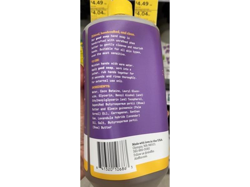 Alaffia Good Soap Nourishing Soap Hand Soap, Lavender, Shea Butter, 32 fl oz/950 mL