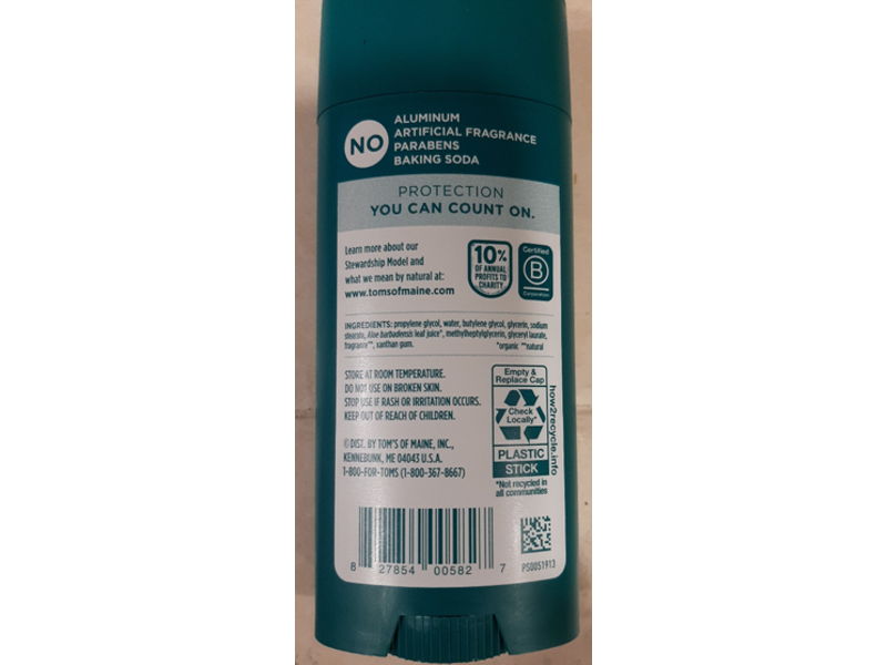 Tom’s of Maine Deodorant, Cucumber + Aloe, 3.25 oz/92 g