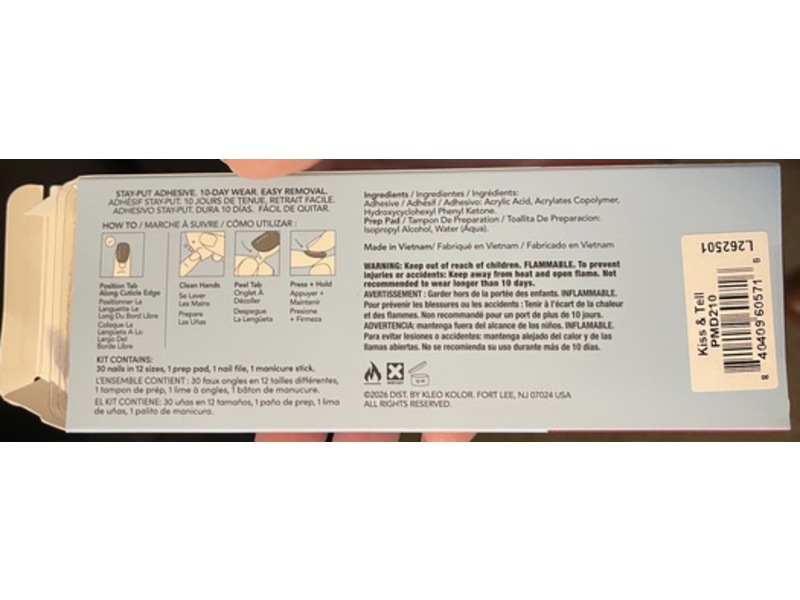 Kleo Kolor Press-On Gel Nails, Kiss & Tell, 30 Count