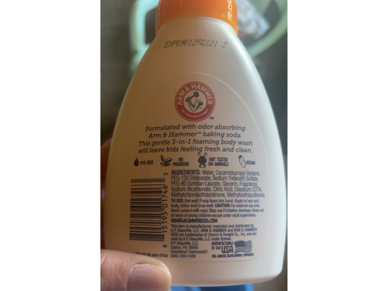 Arm & Hammer Kids Foaming 3-In-1 Body Wash, Baking Soda & Aloe, 12 fl oz/354 mL