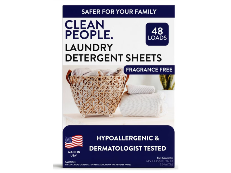 Clean People Laundry Detergent Sheets, Fragrance Free, 48 Loads, 2.54 oz/72 g, 24 Sheets
