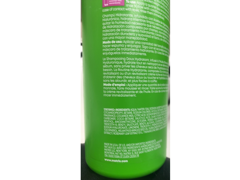 Matrix Food For Soft Hydrating Shampoo, Avocado Oil + Hyaluronic Acid, 32 fl oz/1000 mL