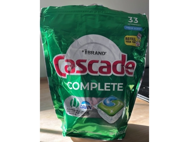 Cascade Complete Dishwasher Pods, Fresh Scent, 17.6 fl oz/501 g, 33 Count