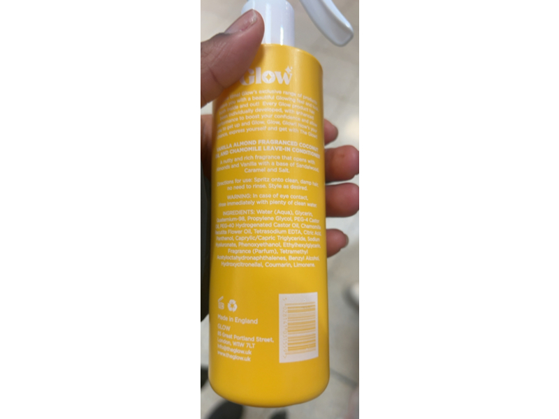 Glow Vanilla Almond Leave-In Conditioner, Coconut Oil & Chamomile, 8.45 floz/250 mL