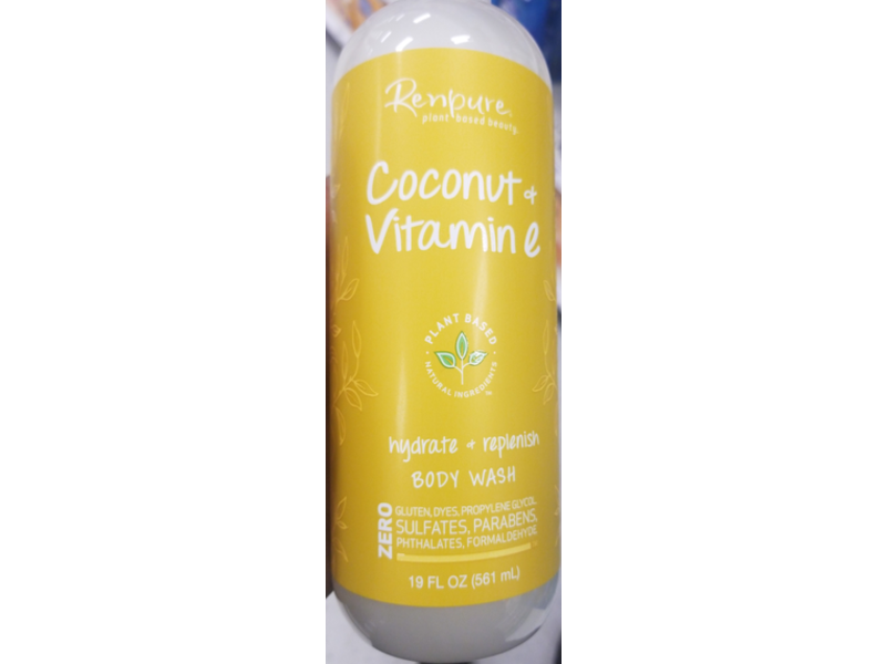 Renpure Hydrate + Replenish Body Wash, Coconut + Vitamin E, 19 fl oz/561 mL