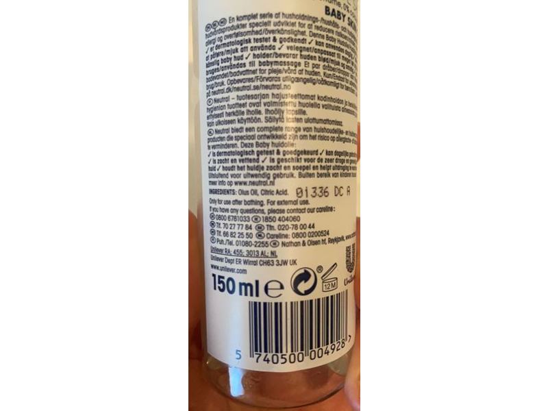 Neutral 0% Baby Skin Oil, 0% Colourants, 0% Perfume, 150 mL