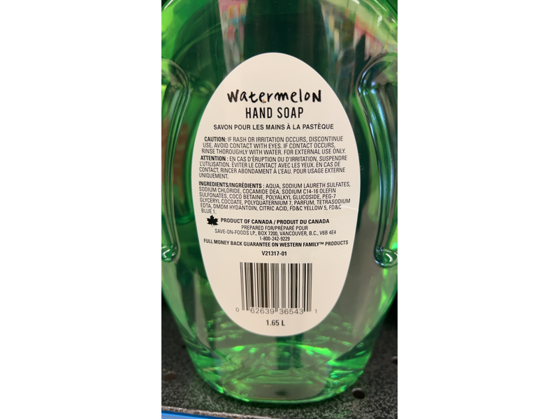 Western Family Hand Soap, Watermelon, 1.65 L