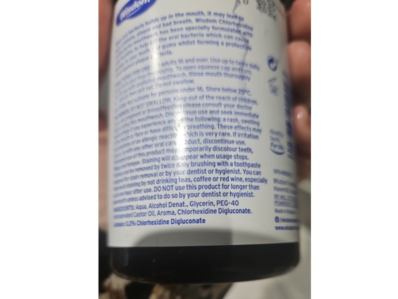 Wisdom Gum Health Chlorhexidine Antibacterial Mouthwash, Fresh Mint, 300 mL