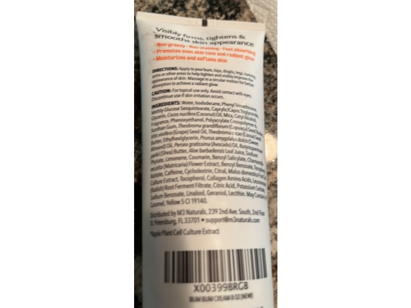 M3 Naturals Bum Bum Cream, Tropical Vanilla Scent, 8 fl oz/237 mL