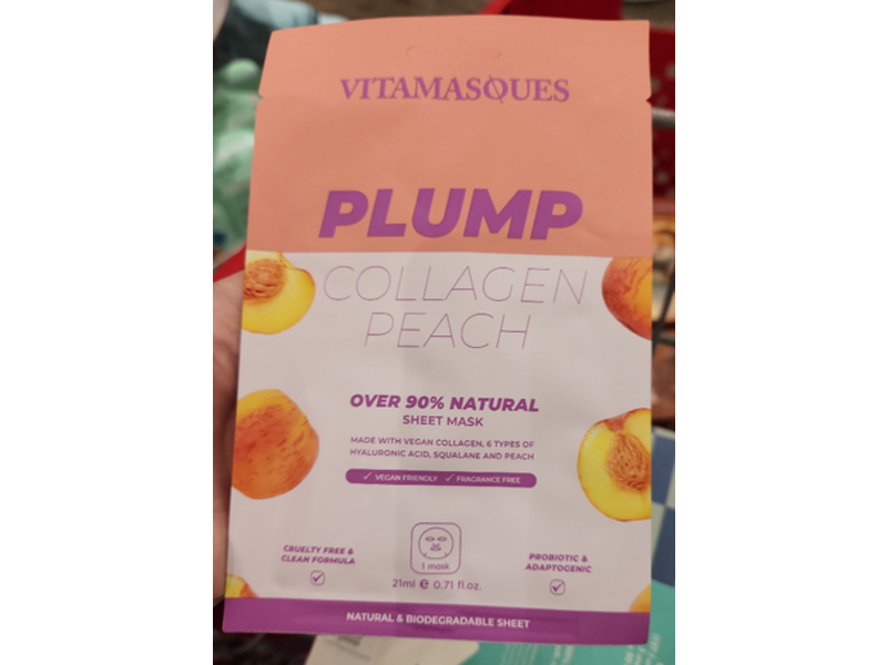 Vitamasques Plump Sheet Mask, Peach, 0.71 fl oz/21 mL, 1 Count