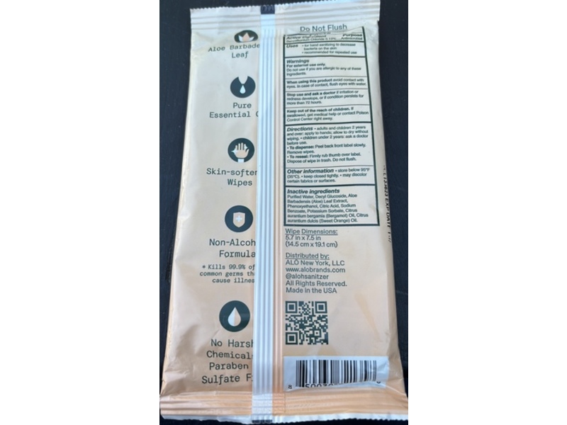 Aloh Skin Softening Sanitizing Hand Wipes, Sweet Orange Bergamot + Aloe, Pack Of 20, 3 Packs