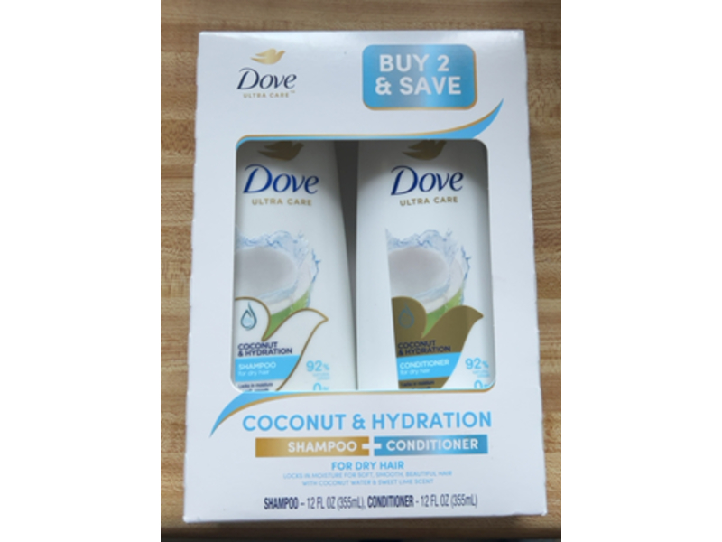 Dove Coconut & Hydration Shampoo + Conditioner, 12 fl oz/355 mL, 2 Count
