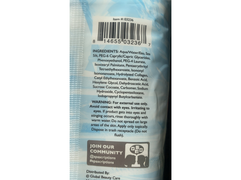 SpaScriptions Cleansing Wipes, Glacier Water + Collagen, 60 Count