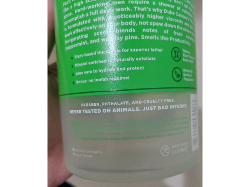 Duke Cannon Supply Co. Thick High-Viscosity Body Wash, Smells Like Productivity, 17.5 fl oz / 517 ml