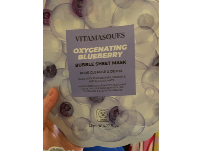Vitamasques Pore Cleanse & Detox Bubble Sheet Mask, Oxygenated Blueberry, 0.77 fl oz/23 mL