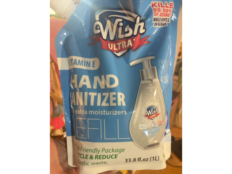 Wish Hand Sanitizer, Vitamin E, 33.8 fl oz/1 L.