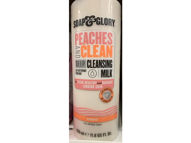 Soap & Glory Peaches & Clean Deep Cleansing Milk, Peach Extract & Jojoba Seed Oil, 11.8 fl oz/350 mL