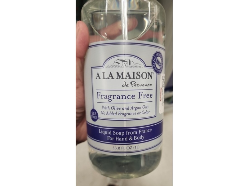 A La Maison De Provence Liquid Hand & Body Soap, Fragrance Free, 33.8 fl oz/1 L