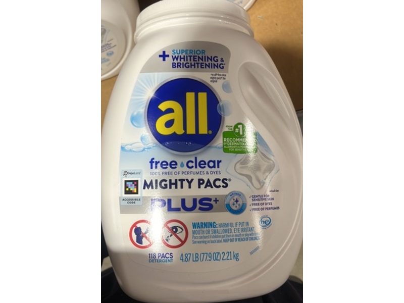 All Free Clear Mighty Pacs Plus+ Detergent Pacs, 77.9 oz/2.21 kg, 118 Count