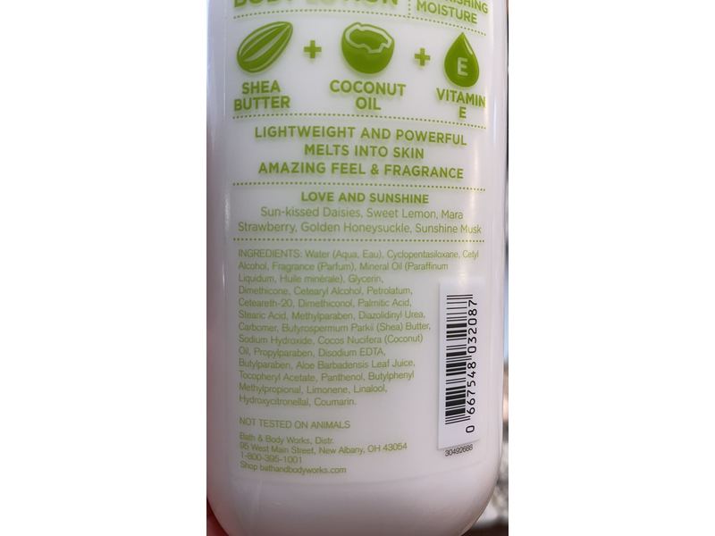 Bath & Body Works Love & Sunshine Body Lotion, Shea Butter + Vitamin E, 8 fl oz/236 mL