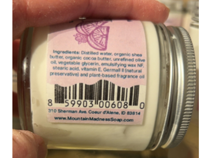 Mountain Madness Soap Company Natural Body Butter, Huckleberry Lemon, 4 oz