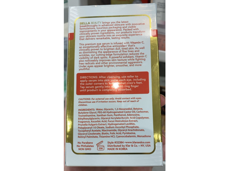 Bella Beauty Under Eye Rollers Serum, Vitamin C, 1.69 fl oz/50 mL