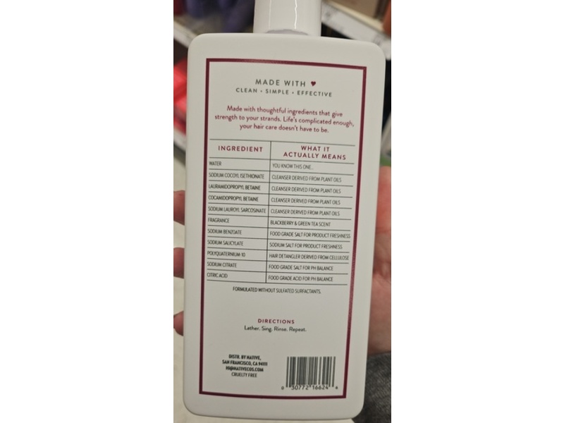 Native Hair Care Strengthening Shampoo, Blackberry & Green Tea, 16.5 fl oz/487 mL