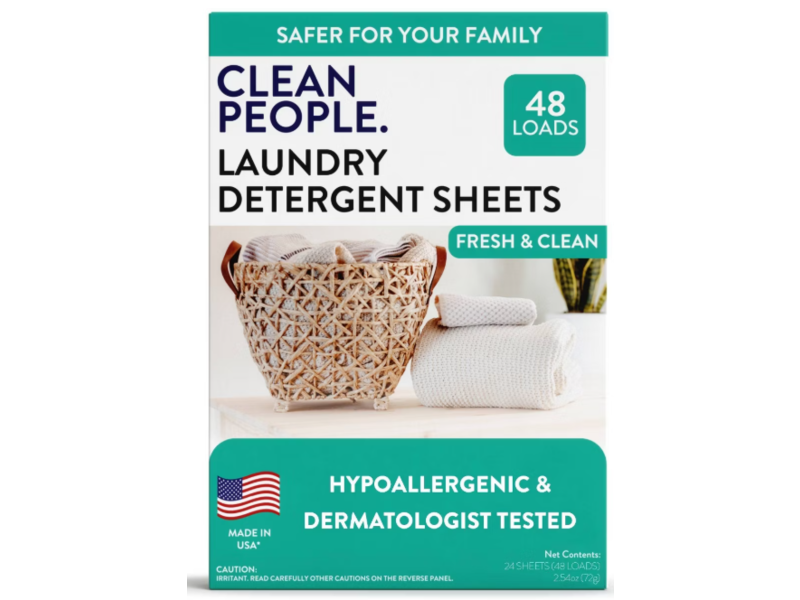 Clean People Laundry Detergent Sheets, Fresh Clean, 48 Loads, 2.54 oz/72 g, 24 Sheets